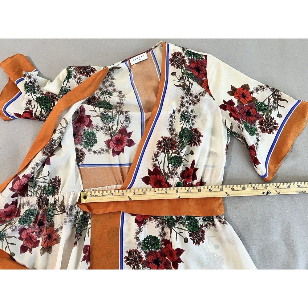 Ladies Sandro 100% Silk Floral Wrap Dress Kimono Midi Size Eu 36 UK 8 - Picture 6 of 16